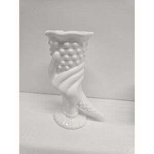Vintage Milk Glass Cornucopia Hand Shaped Vase Ruffled Rim